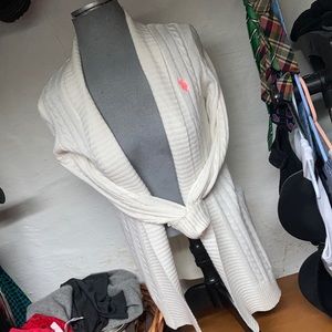 White Ralph Lauren Medium  cardigan w large Polo logo on chest.